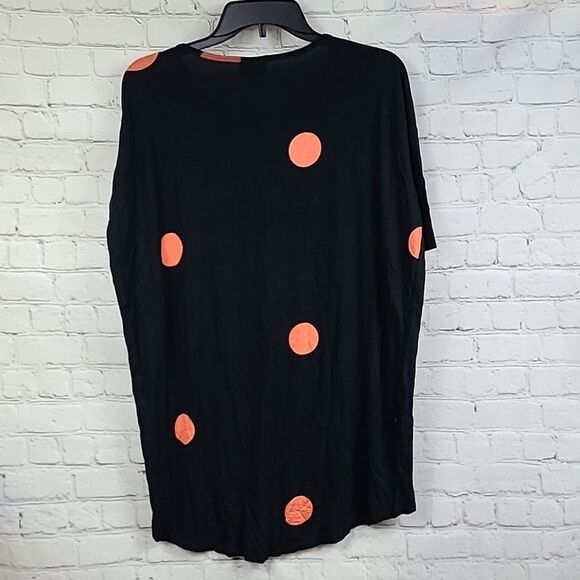 LuLaRoe IRMA Tee Orange Polka Dot High Low Tunic T-Shirt Short Sleeve Knit Top - Picture 6 of 7